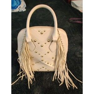 Mossimo Beige Non-Leather Material Fringe Zips Roomy Purse 12 X 15" Handles